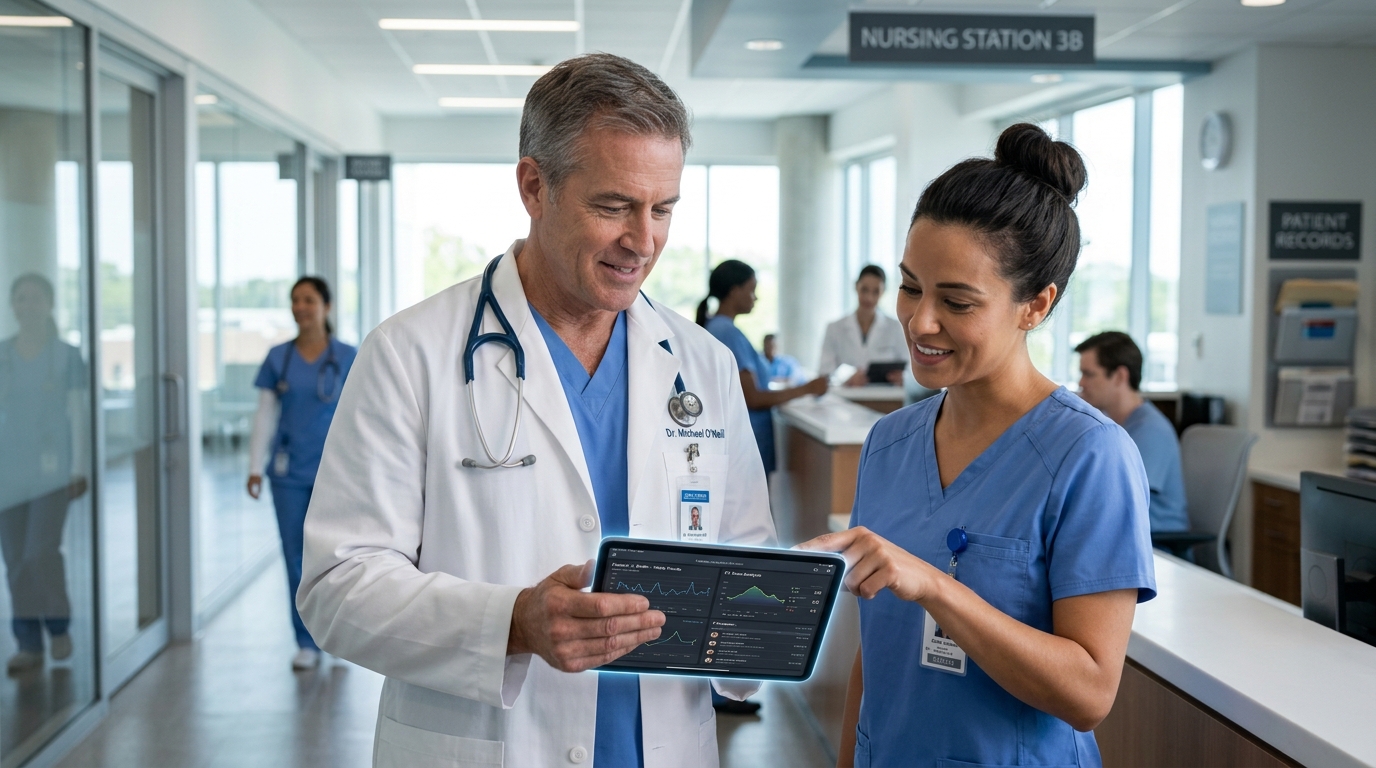 Health professionals reviewing patient data